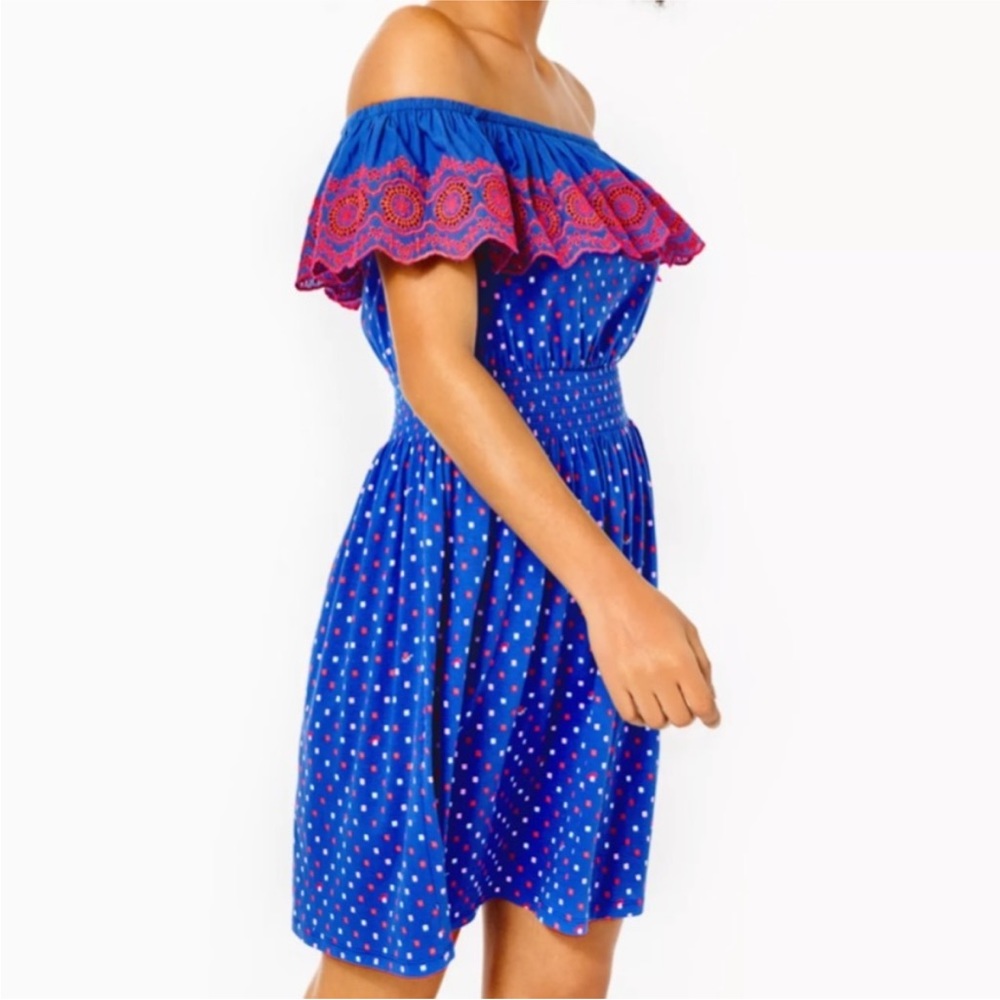 Lilly pulitzer kalama smocked off shoulder dress size L